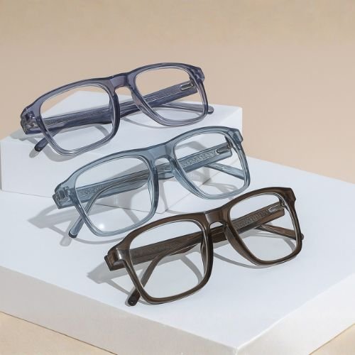 Insider Rectangular Wayfarer Eyeglasses – Unisex Full Rim Frame | Available in Grey, Brown & Blue