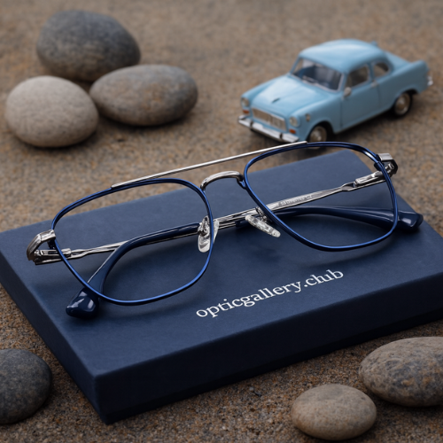 Metal Full Rim Weightless Square Eyeglasses – Ultra-Light Unisex Frame | Available in Black, Blue, Dark Blue & Dark Green