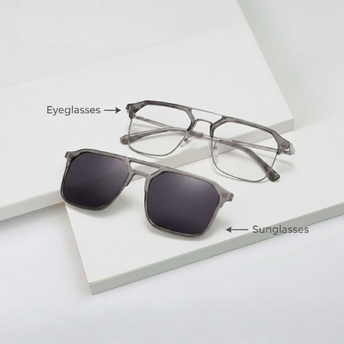 Snap Frame Clip-On Full Rim Metal Wayfarer Glasses with Pre-Fitted Blue Block Lenses & Polarized Clip | Black, Brown & Silver