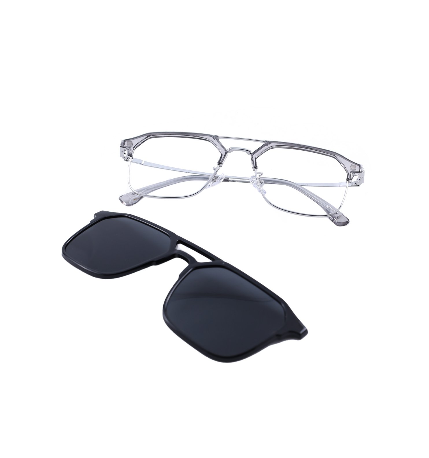 Snap Frame Clip-On Full Rim Metal Wayfarer Glasses with Pre-Fitted Blue Block Lenses & Polarized Clip | Black, Brown & Silver