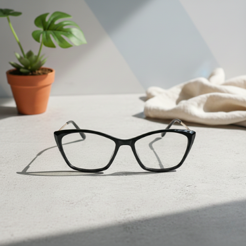 Acetate Cat Eye Full Rim Eyeglasses with Metal Temples – Elegant Women’s Frame (Black, Grey, Rose)