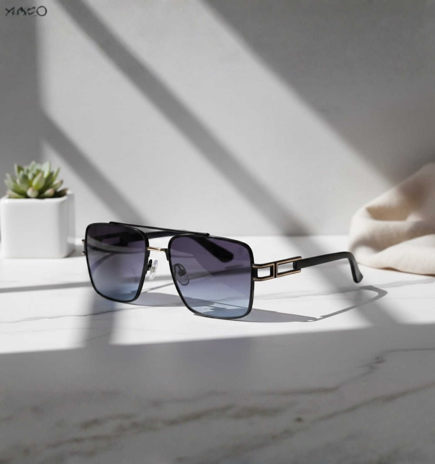 OG Aero Square Full Rim Metal Sunglasses – Bold Square Frame (Black, Blue, Grey)