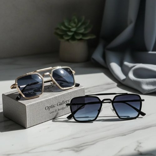 Metal Square Sunglasses MN KSL-98389 – Full Rim (Gold / Black)