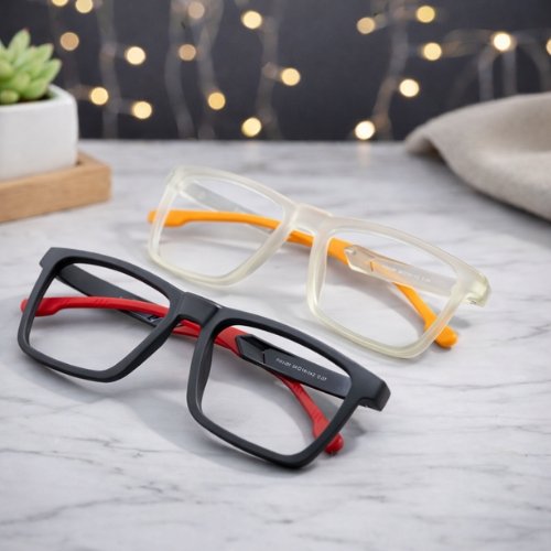 Black Square Active Full Rim Eyeglasses for Men | Sporty Square Frame (Black–Yellow)