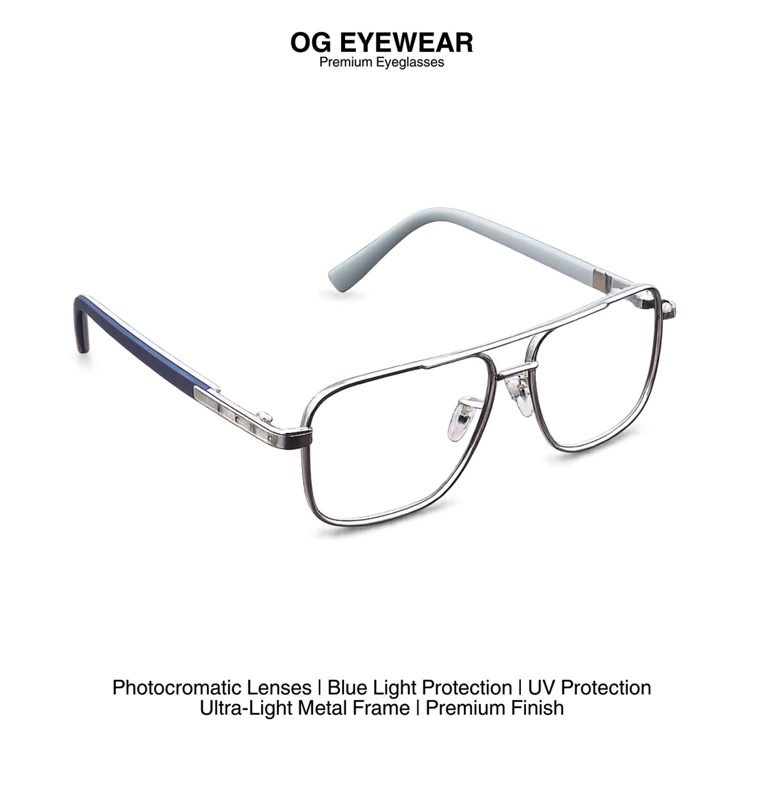 Blue Block Photochromic Metal Rim Eyeglasses – Pre-Fitted Blue Light & Photochromic Lenses (Black, Golden, Gunmetal, Silver)