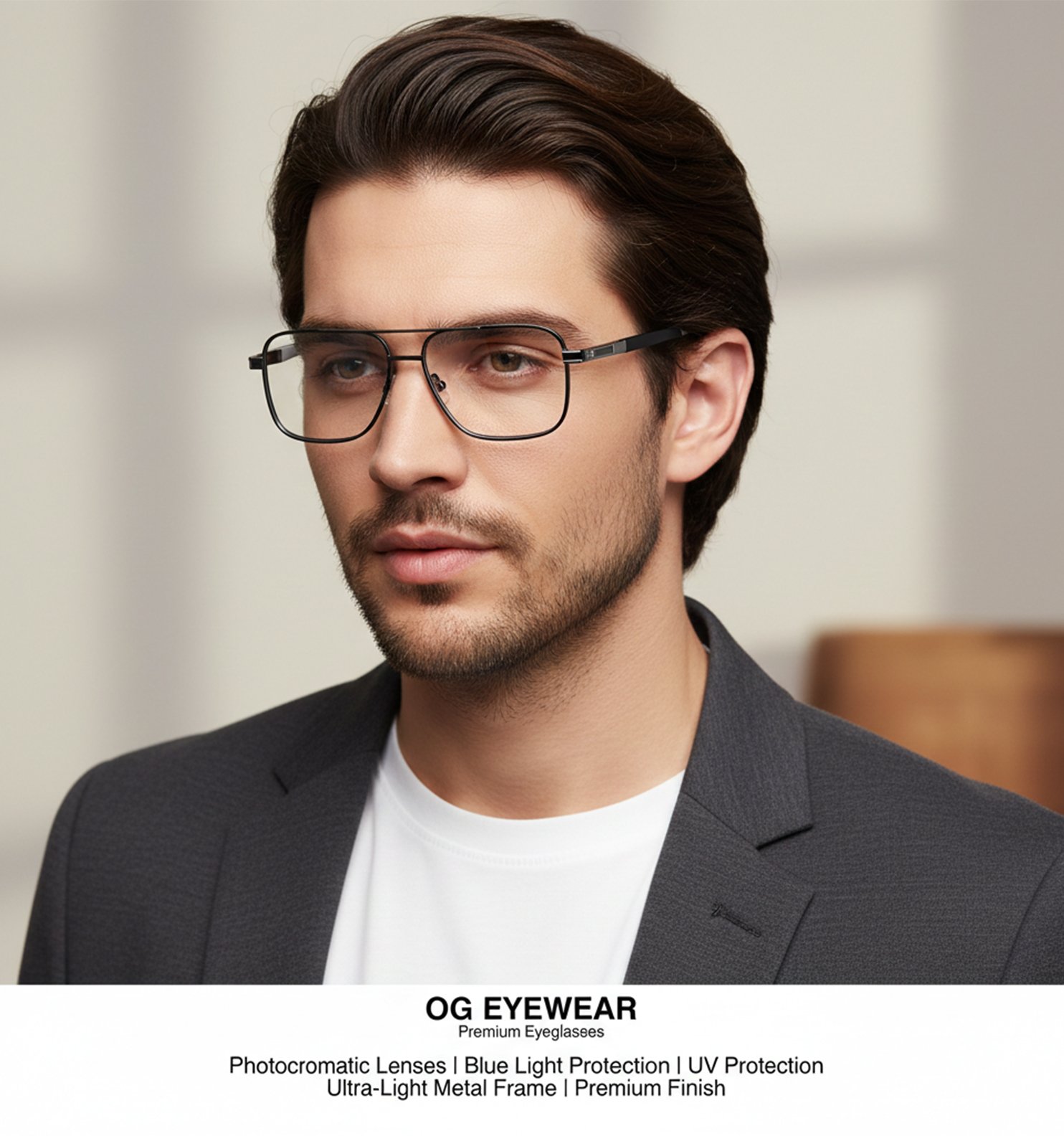 Blue Block Photochromic Metal Rim Eyeglasses – Pre-Fitted Blue Light & Photochromic Lenses (Black, Golden, Gunmetal, Silver)