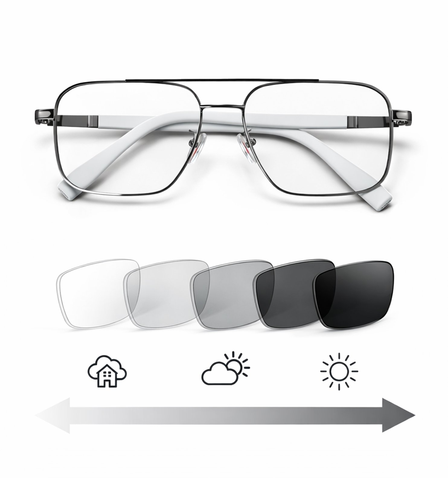 Blue Block Photochromic Metal Rim Eyeglasses – Pre-Fitted Blue Light & Photochromic Lenses (Black, Golden, Gunmetal, Silver)