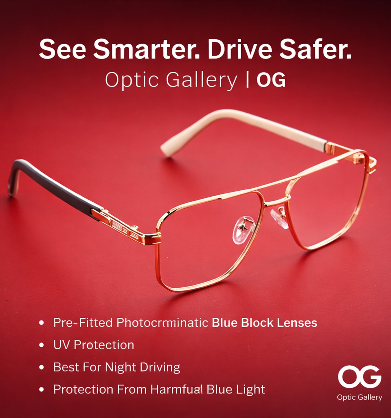 Blue Block Photochromic Metal Rim Eyeglasses – Pre-Fitted Blue Light & Photochromic Lenses (Black, Golden, Gunmetal, Silver)