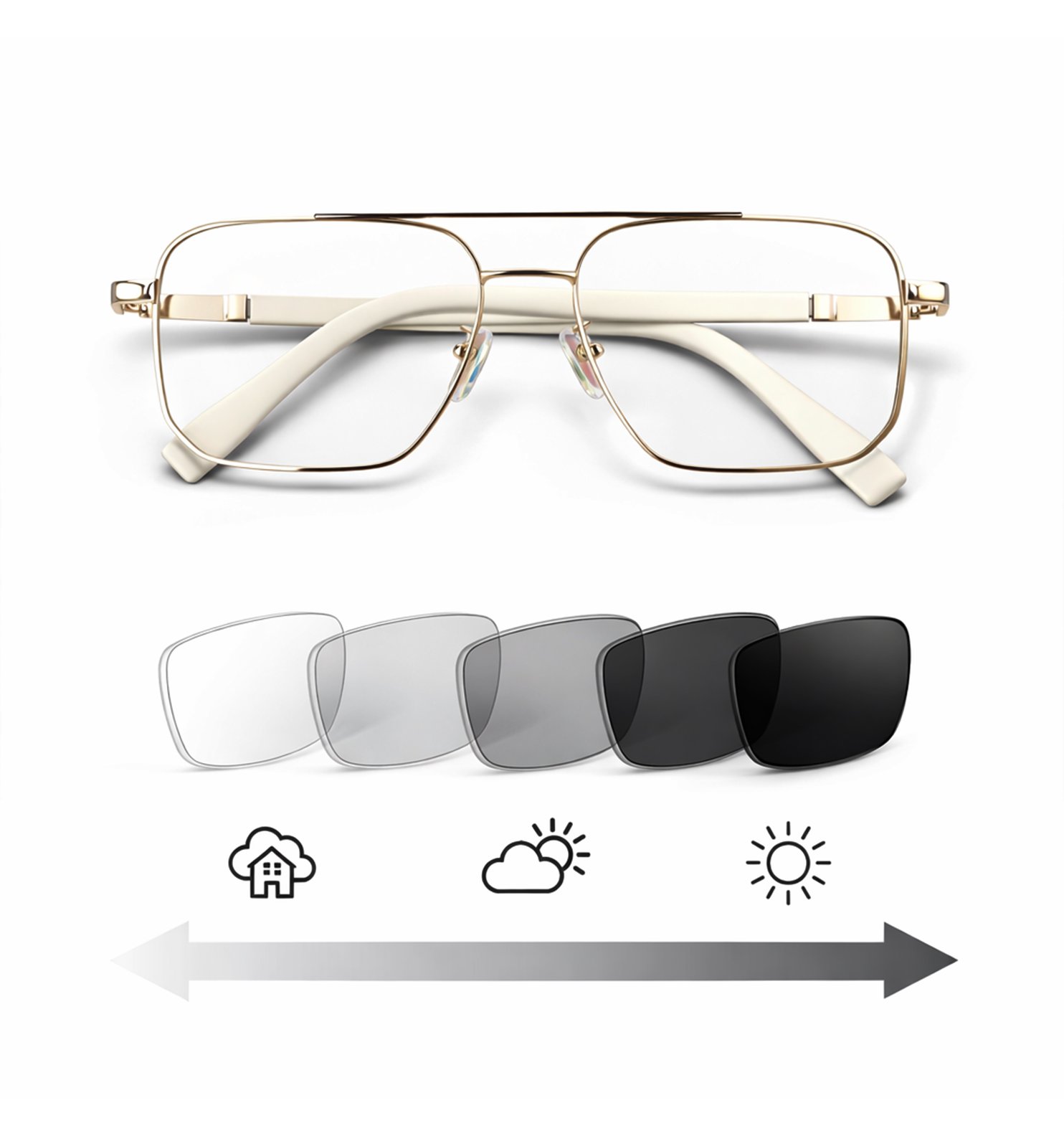 Blue Block Photochromic Metal Rim Eyeglasses – Pre-Fitted Blue Light & Photochromic Lenses (Black, Golden, Gunmetal, Silver)