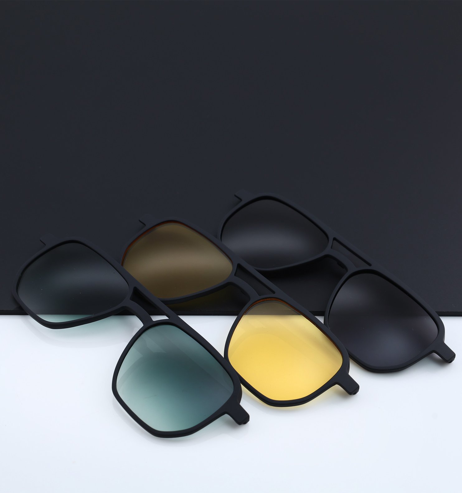 Clip-On Full Rim Metal Eyeglasses – Multi-Colour Combo Set (Yellow, Green, Black, Transparent)