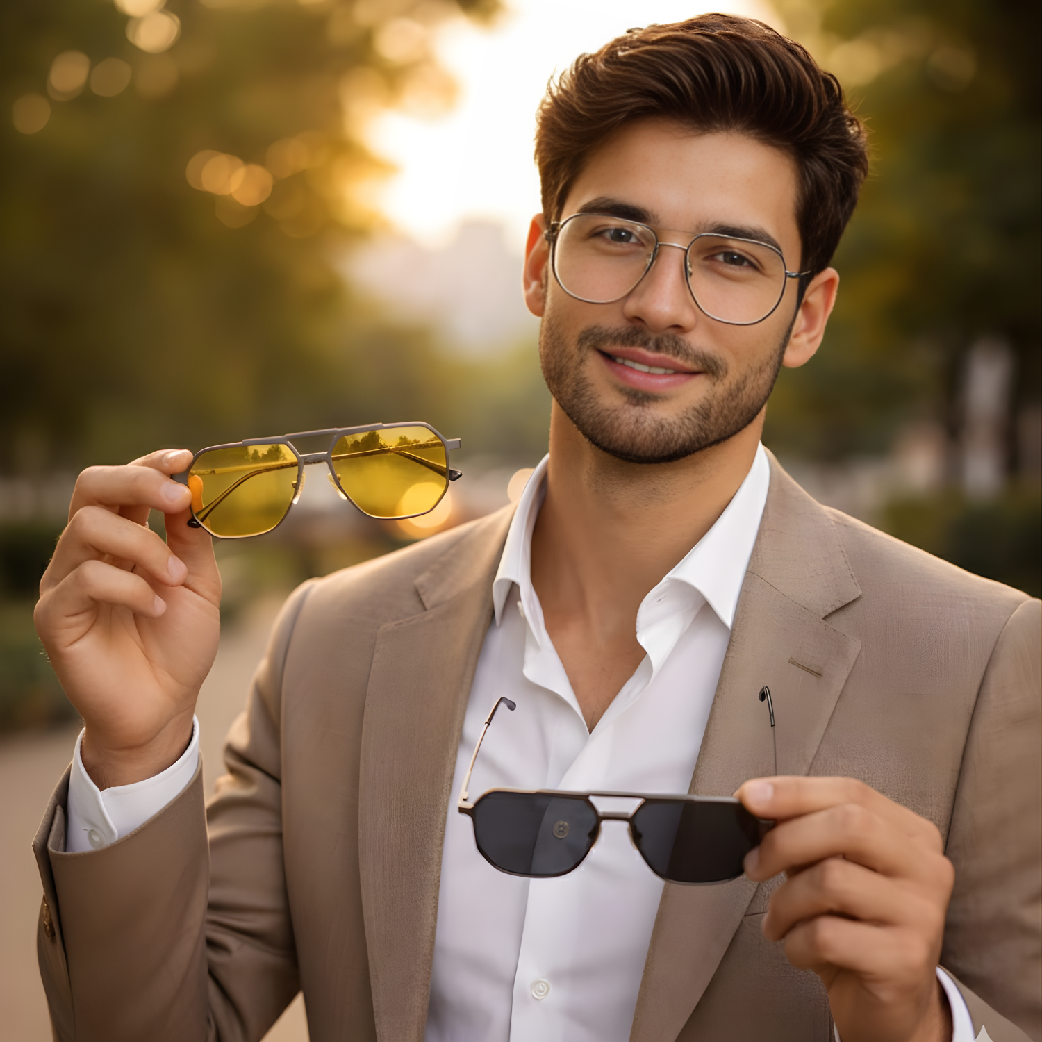 Clip On Glasses–Dual-Mode Eyeglasses with Snap-On Sunglass Clip (Black,Yellow)