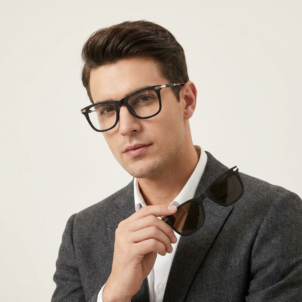 OG Shadow Edge Clip-On | Matte Black Square Magnetic Eyeglasses