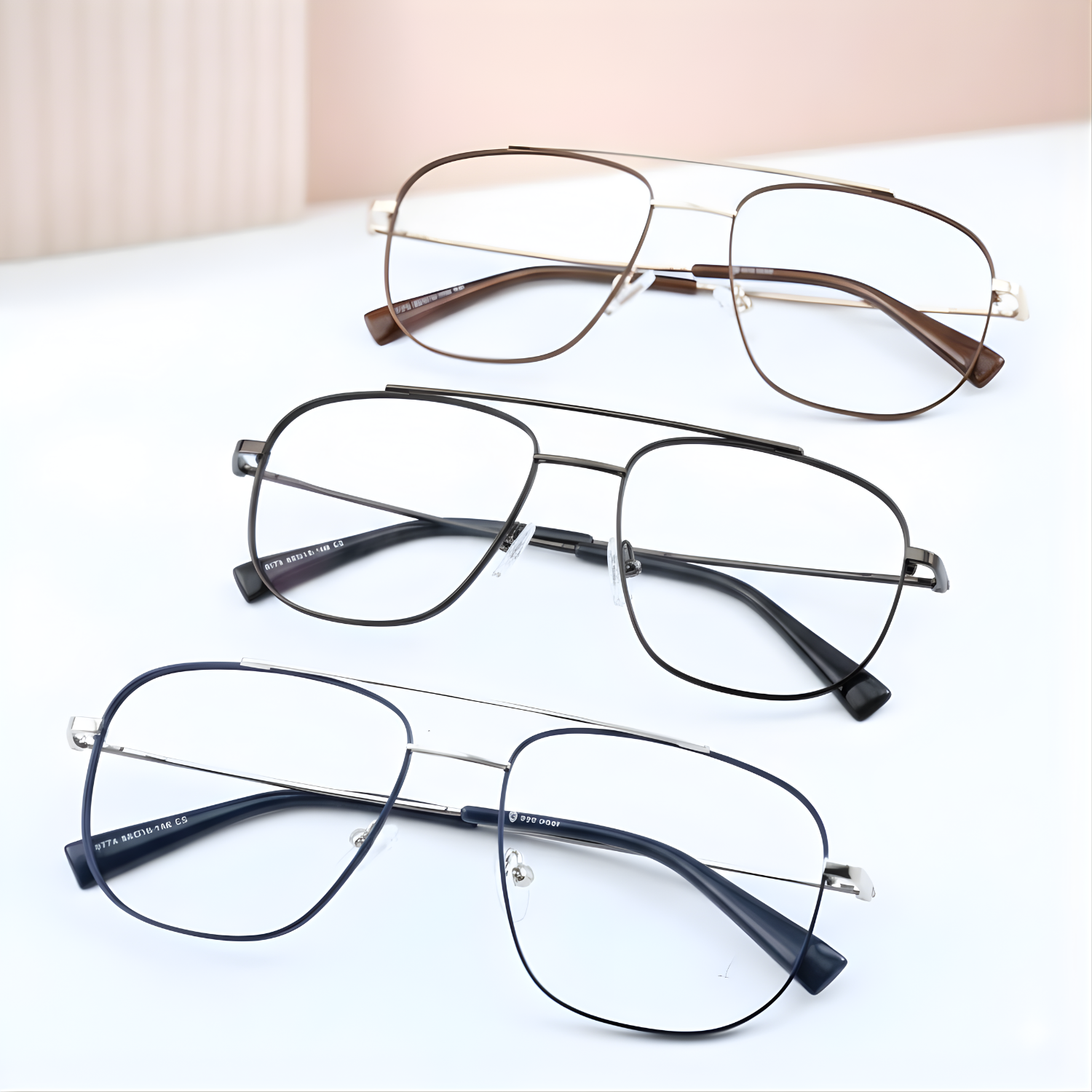 Elite Pilot Men’s Eyeglasses | Premium Metal Optical Frame in Brown, Dark Blue & Grey