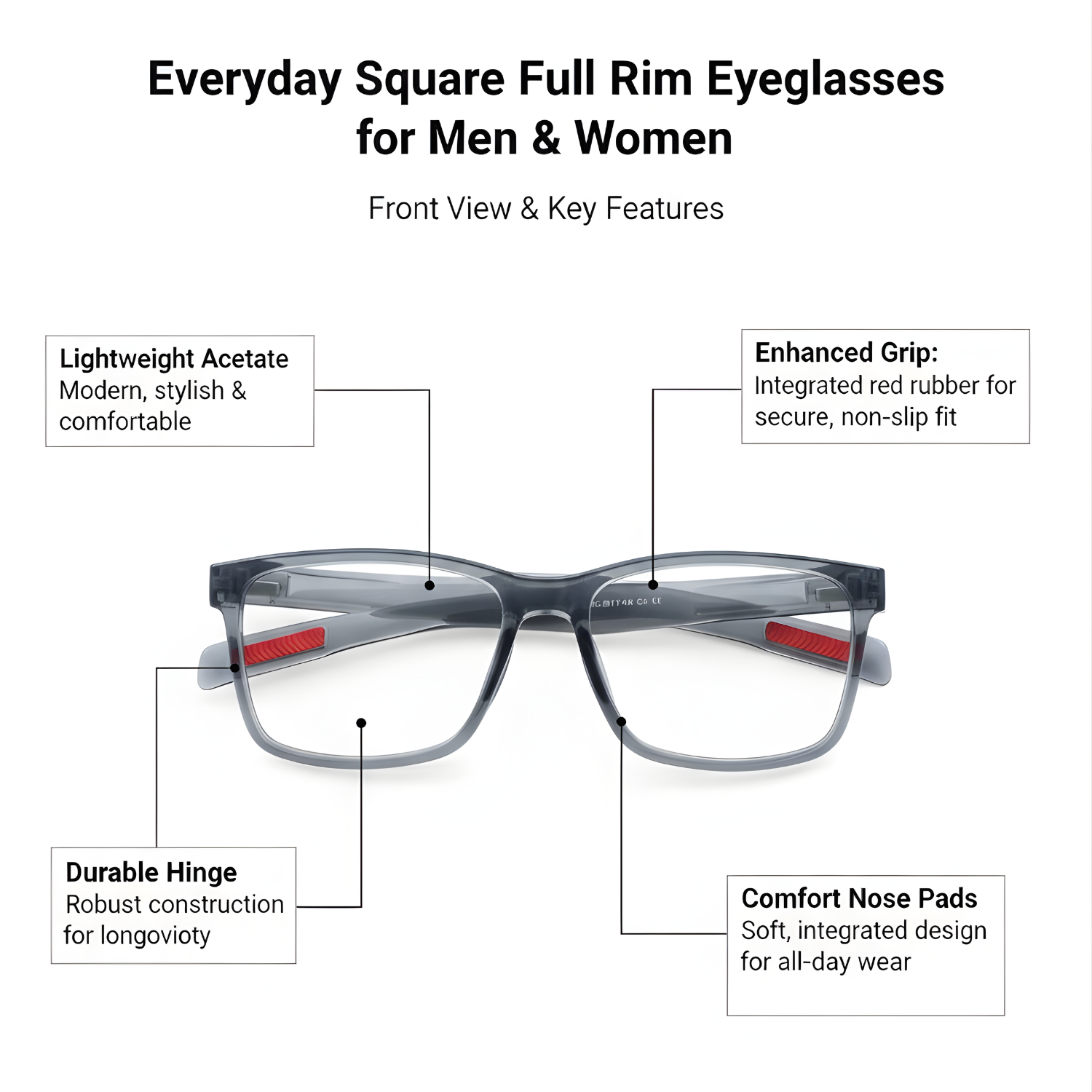 Everyday Square Full Rim Eyeglasses for Men & Women – Blue & Grey Lightweight Frame