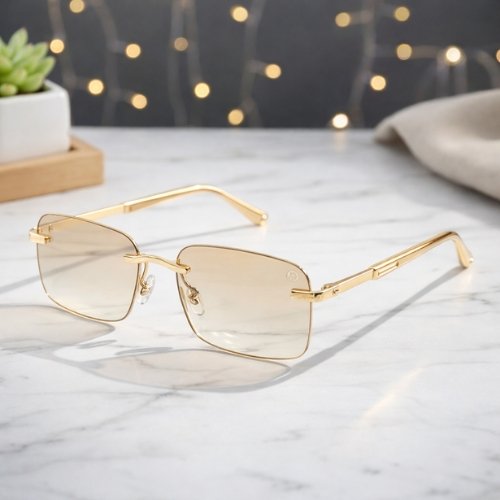 Noble Square Rimless Sunglasses for Day & Night – Golden Weightless Shades