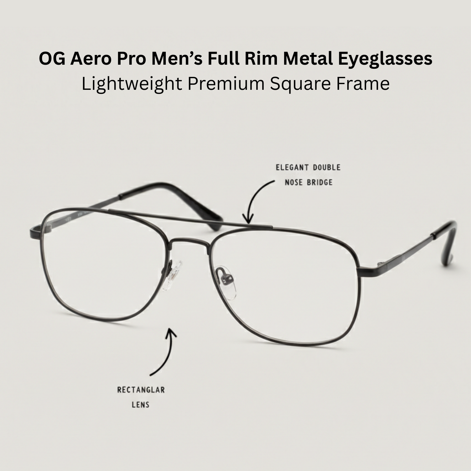OG Aero Pro Men’s Full Rim Metal Eyeglasses | Lightweight Premium Square Frame