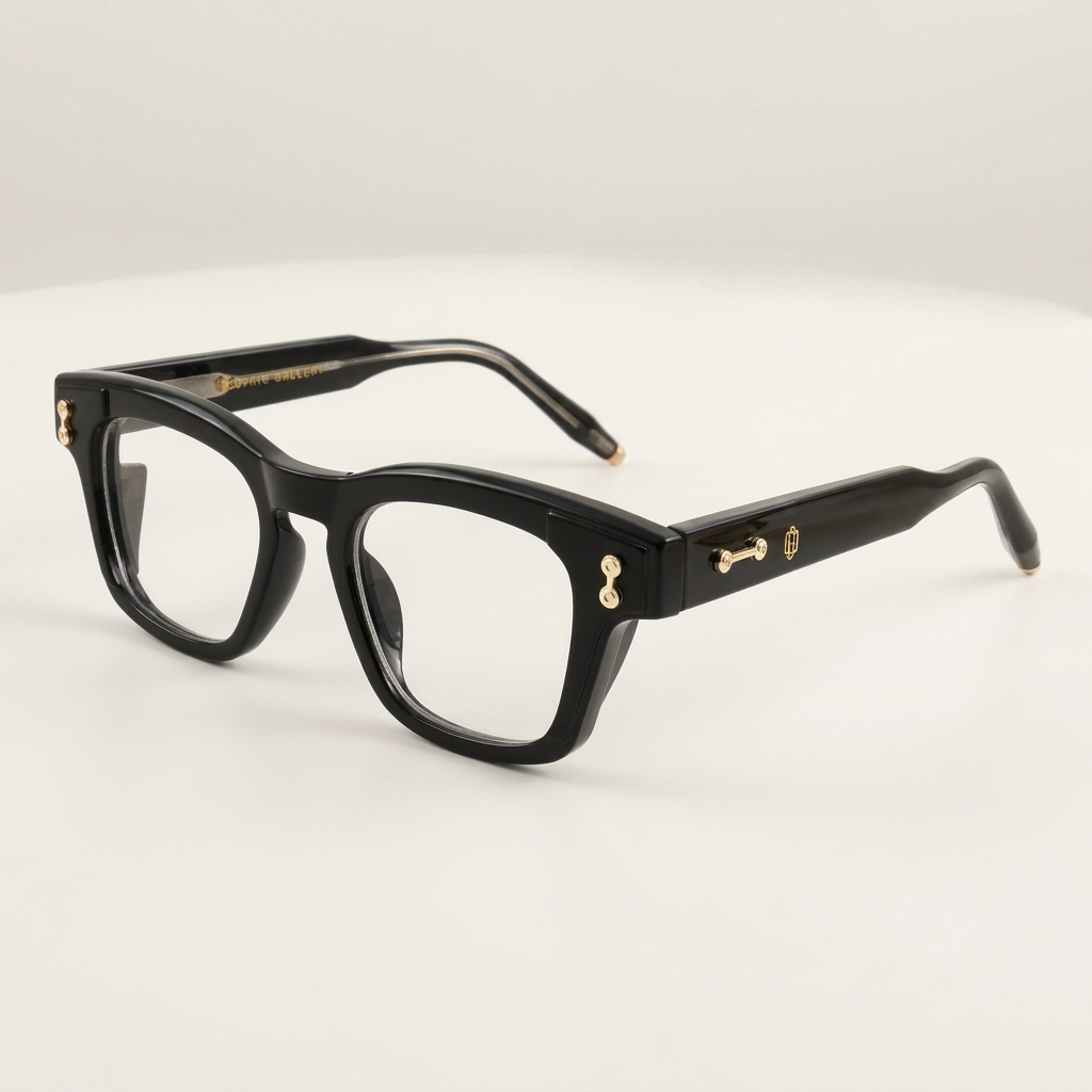 OG Amber Dynasty | Luxury Crystal Champagne Square Eyeglasses with Royal Gold Signature Temples