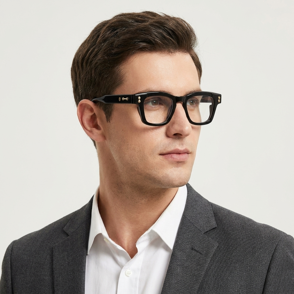 OG Amber Dynasty | Luxury Crystal Champagne Square Eyeglasses with Royal Gold Signature Temples