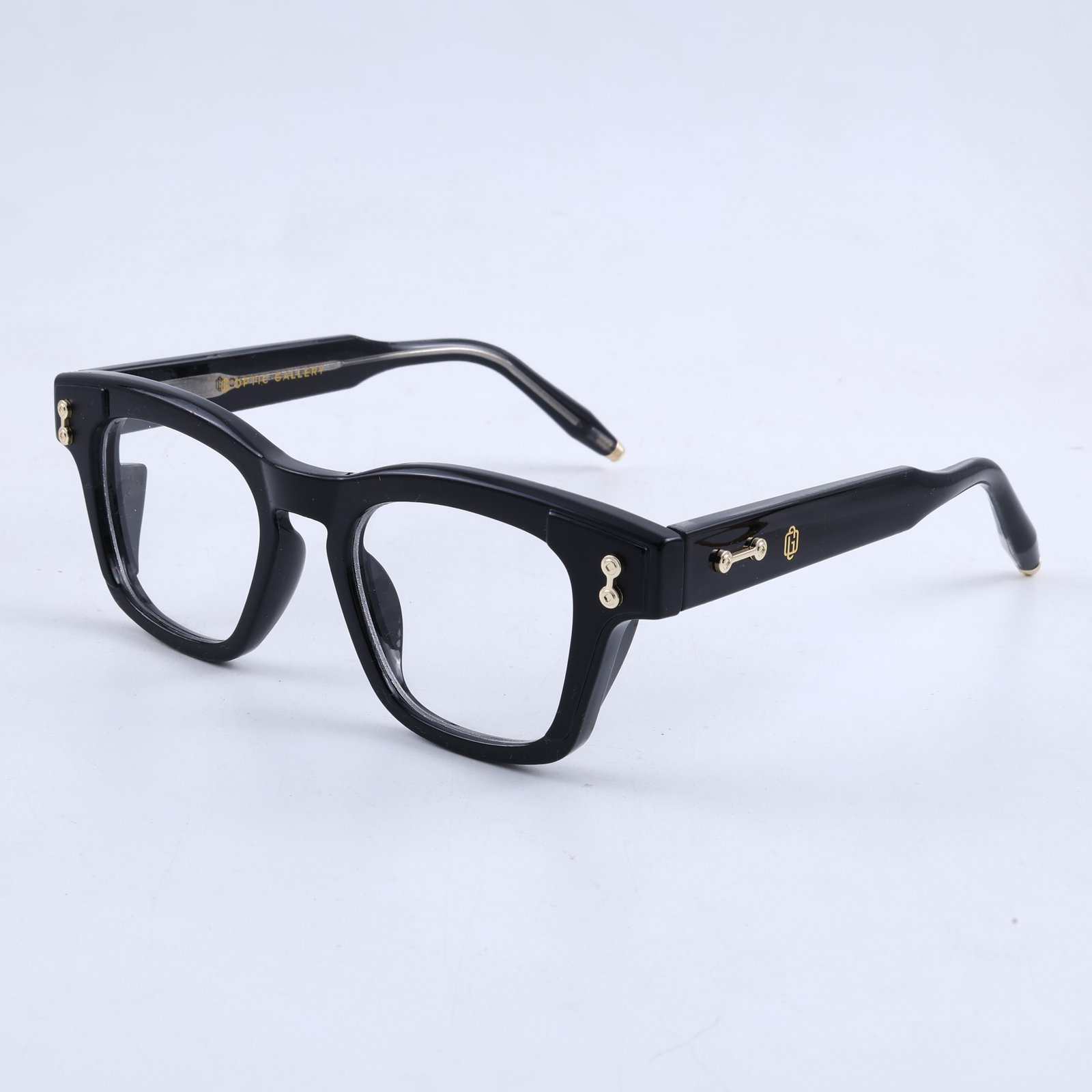 OG Amber Dynasty | Luxury Crystal Champagne Square Eyeglasses with Royal Gold Signature Temples
