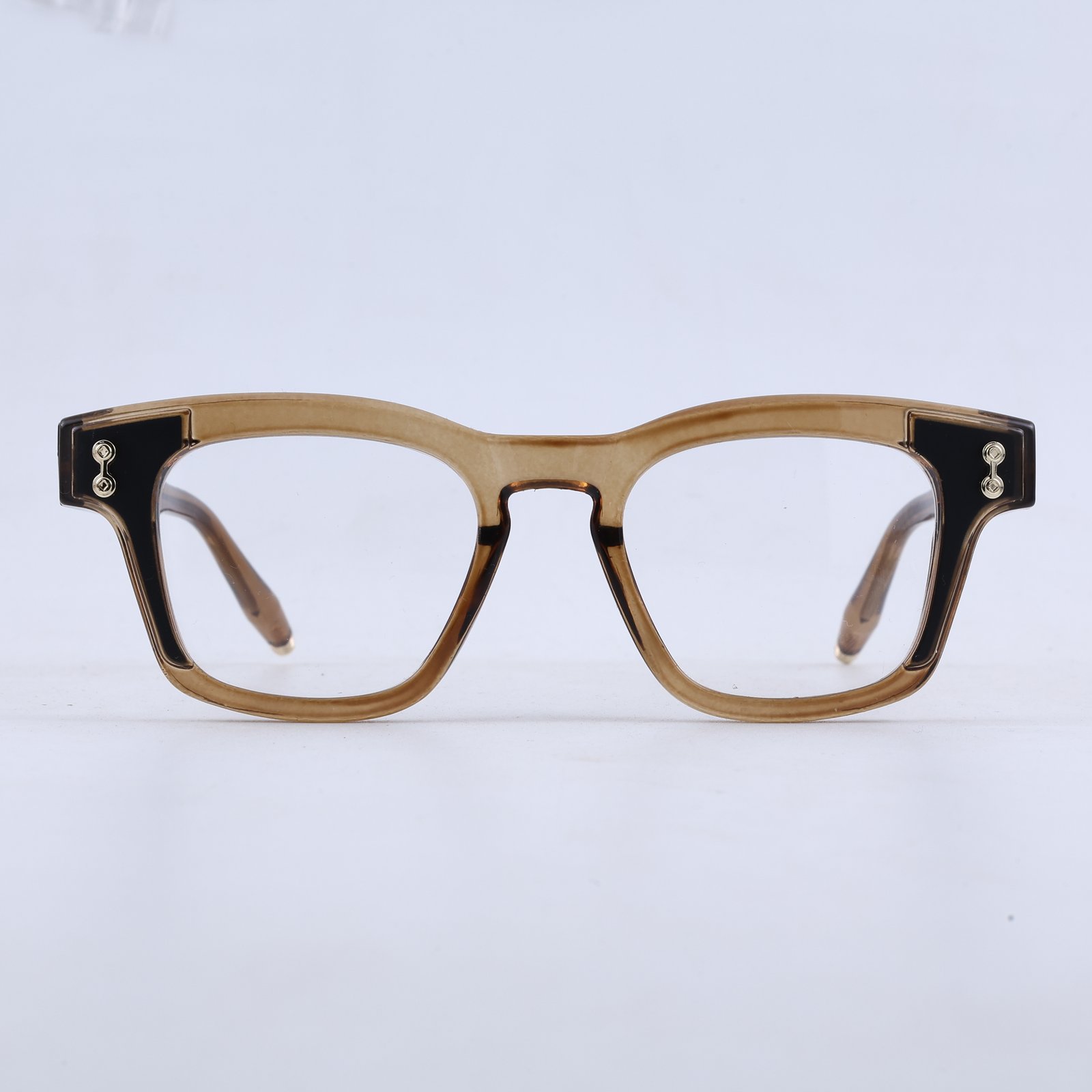OG Amber Dynasty | Luxury Crystal Champagne Square Eyeglasses with Royal Gold Signature Temples