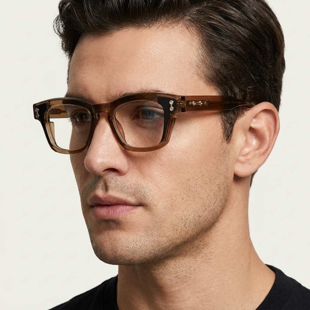 OG Amber Dynasty | Luxury Crystal Champagne Square Eyeglasses with Royal Gold Signature Temples