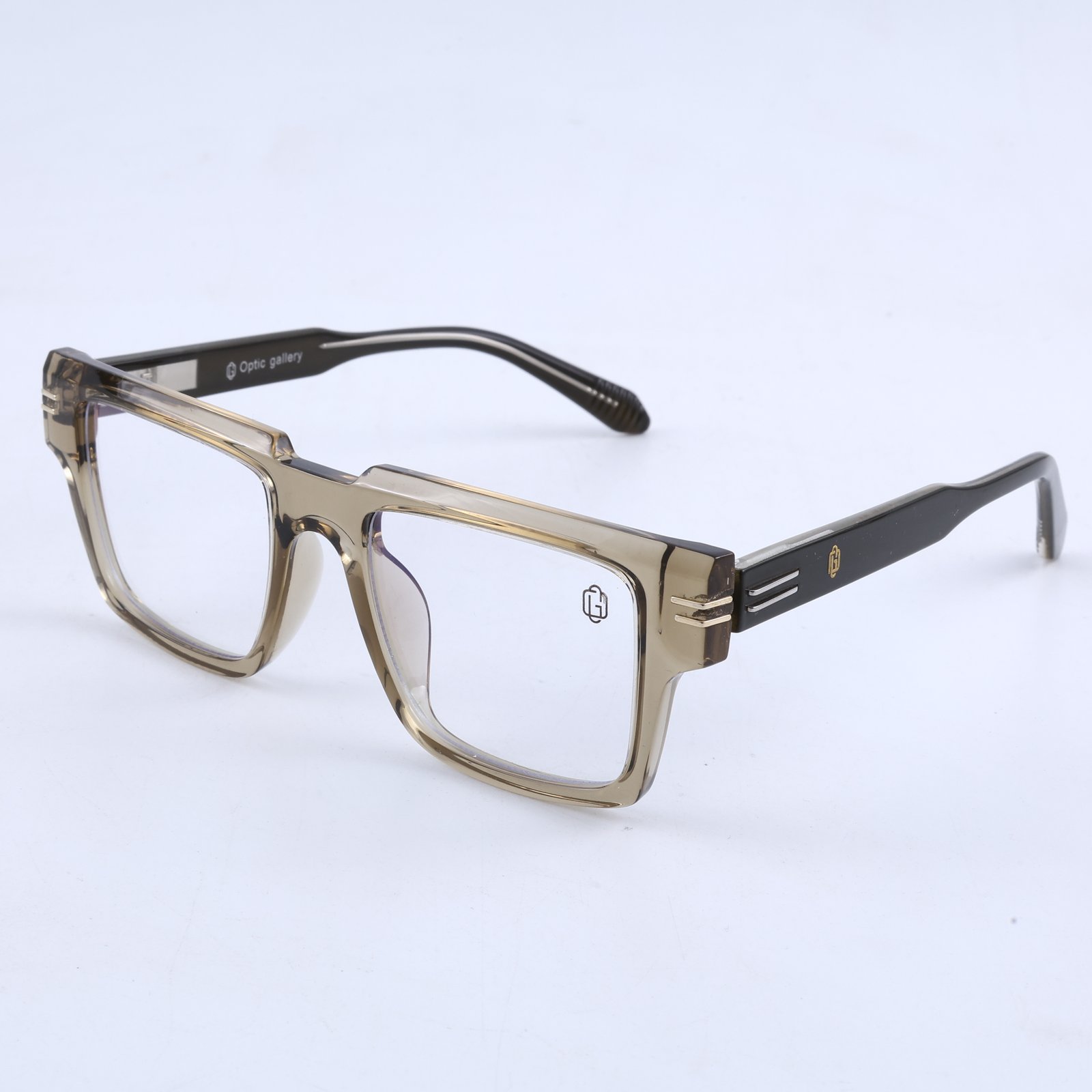 OG Amber Luxe Edge | Transparent Olive Square Eyeglasses