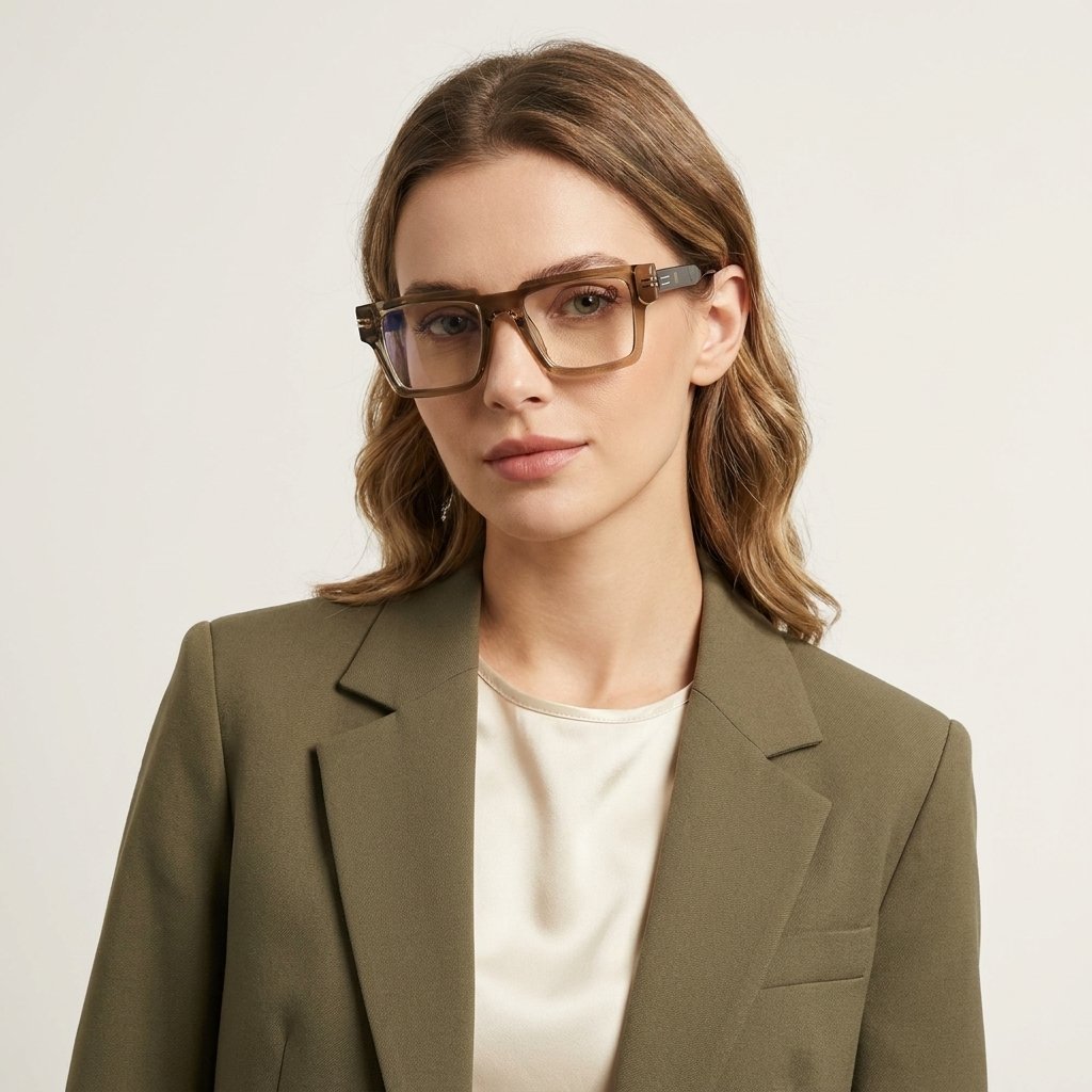 OG Amber Luxe Edge | Transparent Olive Square Eyeglasses