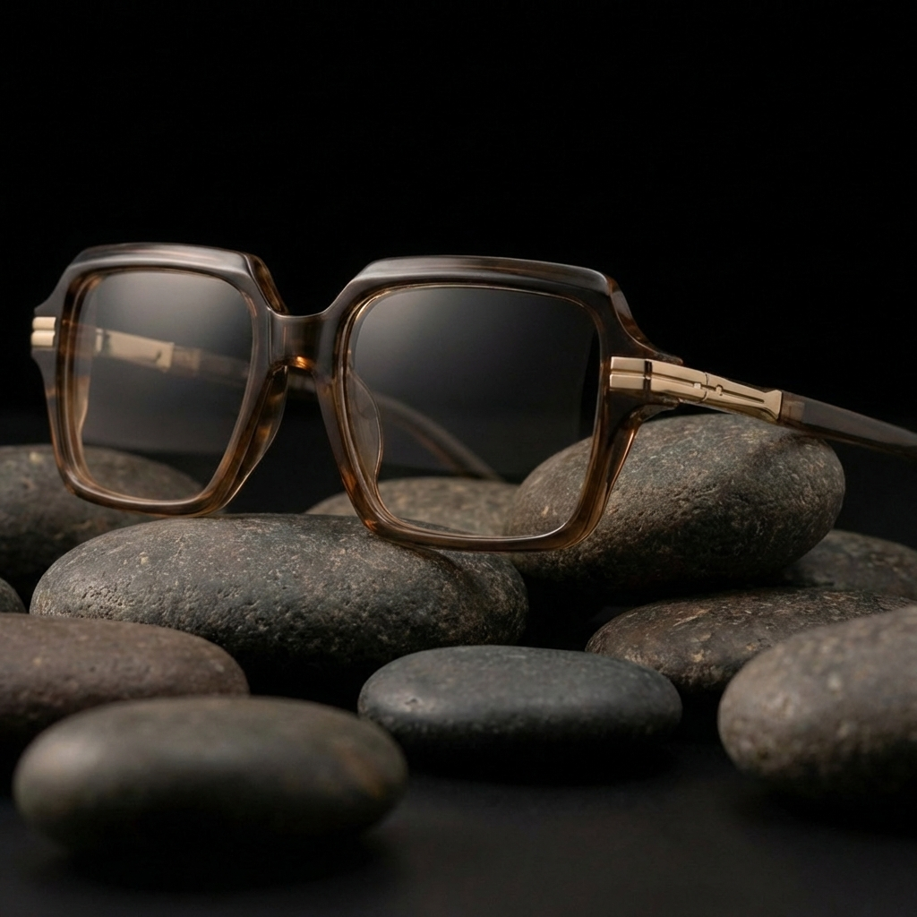 OG Amber Luxe Full Rim Square Eyeglasses | Premium Glossy Acetate Optical Frame for Men