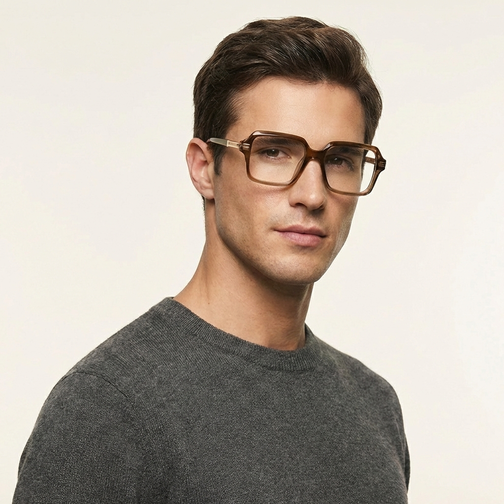 OG Amber Luxe Full Rim Square Eyeglasses | Premium Glossy Acetate Optical Frame for Men