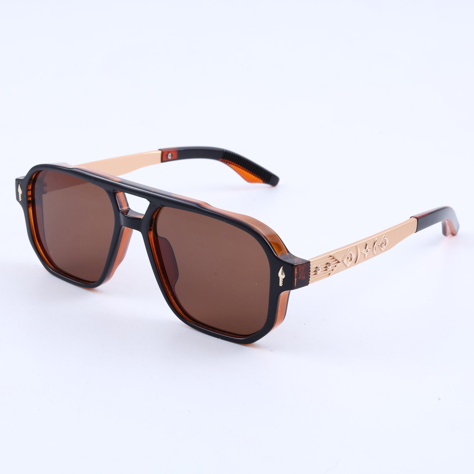 OG Amber Navigator Luxe | Black & Translucent Amber Pilot Frame with Gold Signature Temples