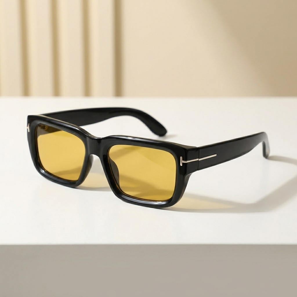OG Amber Noir | Luxury Black Square Sunglasses with Golden Amber Lenses