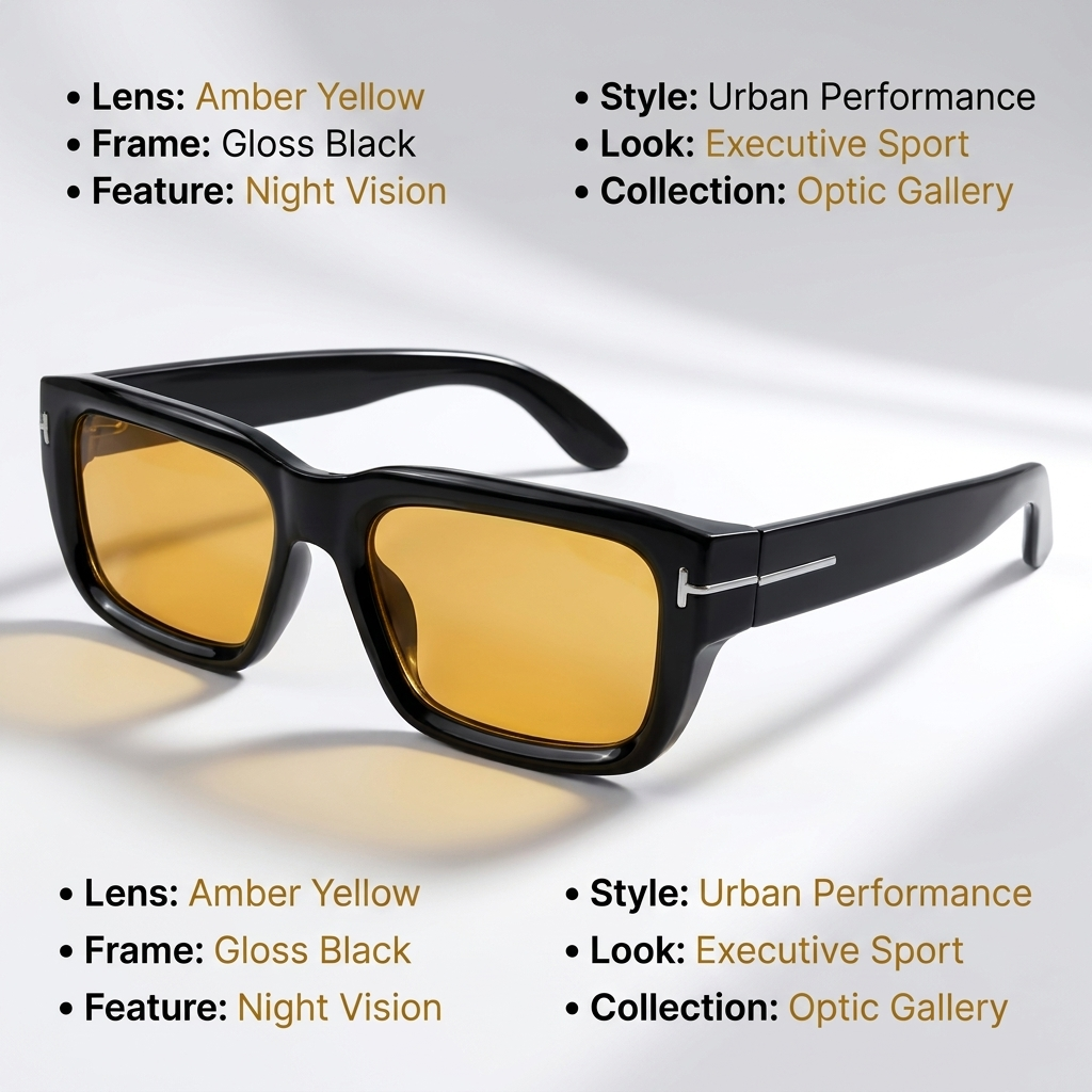 OG Amber Noir | Luxury Black Square Sunglasses with Golden Amber Lenses