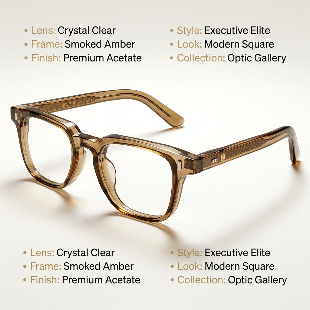 OG Amber Regent | Luxury Crystal Brown Square Eyeglasses with Transparent Champagne Acetate Frame