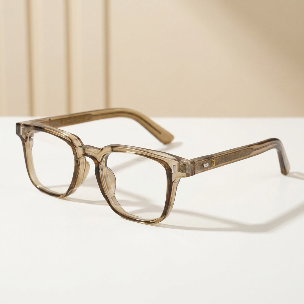 OG Amber Regent | Luxury Crystal Brown Square Eyeglasses with Transparent Champagne Acetate Frame