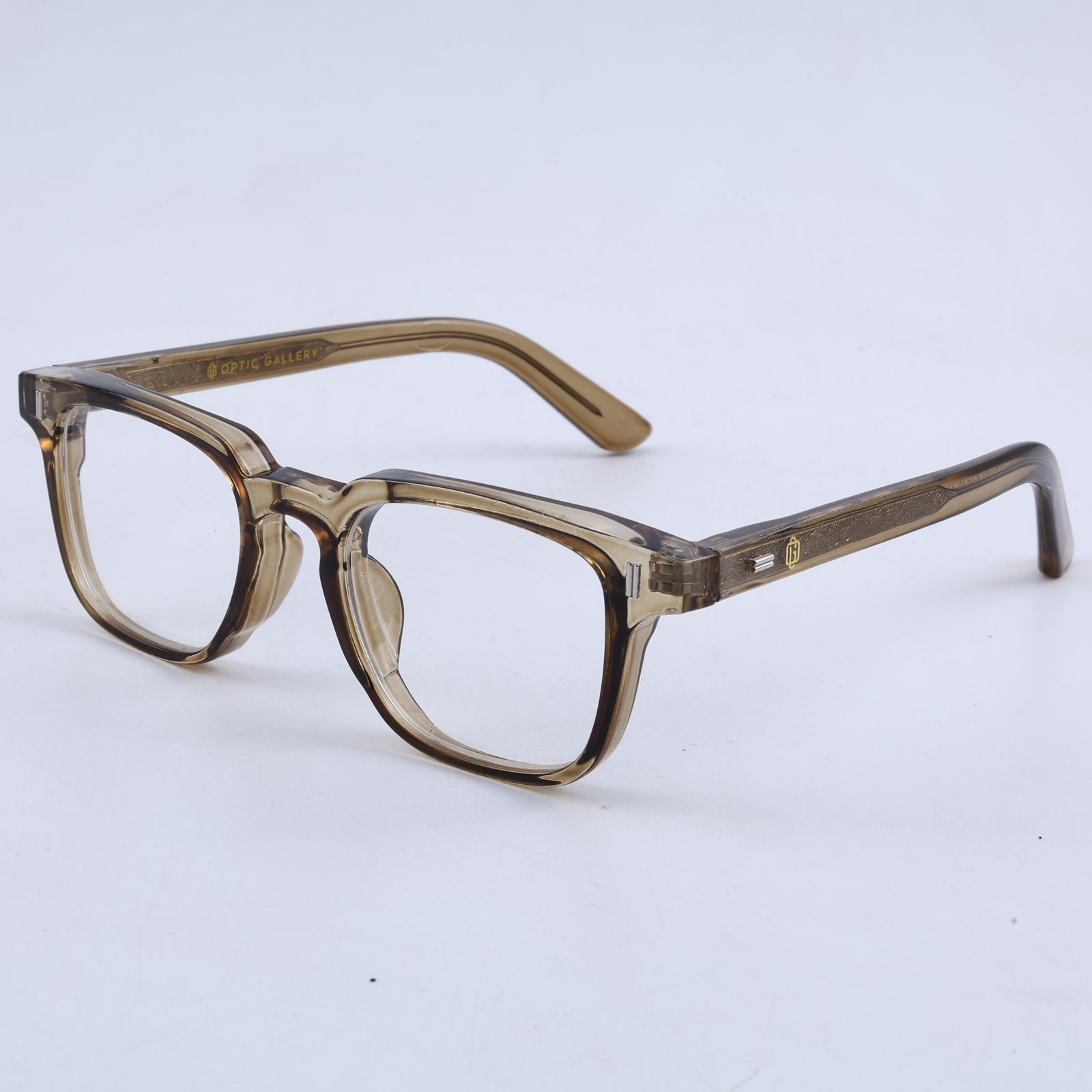 OG Amber Regent | Luxury Crystal Brown Square Eyeglasses with Transparent Champagne Acetate Frame