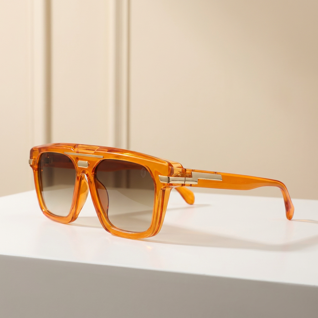 OG Amber Sovereign | Luxury Crystal Orange Navigator Sunglasses with Brown Gradient Lenses