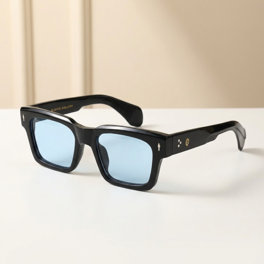 OG Arctic Blue | Gloss Black Square Sunglasses with Ice Blue Tinted Lenses