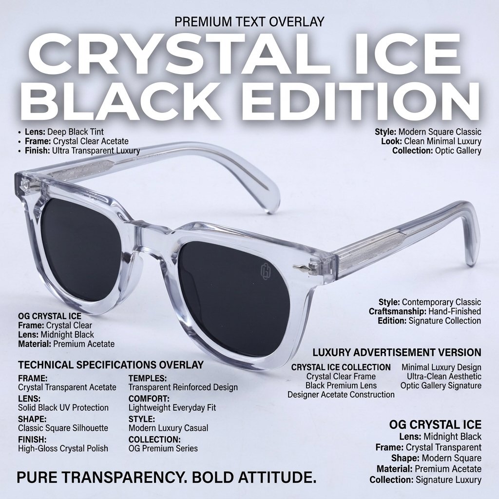 OG Arctic Eclipse | Luxury Crystal Clear Square Sunglasses with Midnight Black Lenses