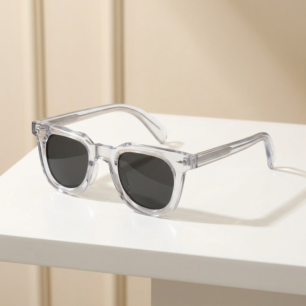 OG Arctic Eclipse | Luxury Crystal Clear Square Sunglasses with Midnight Black Lenses