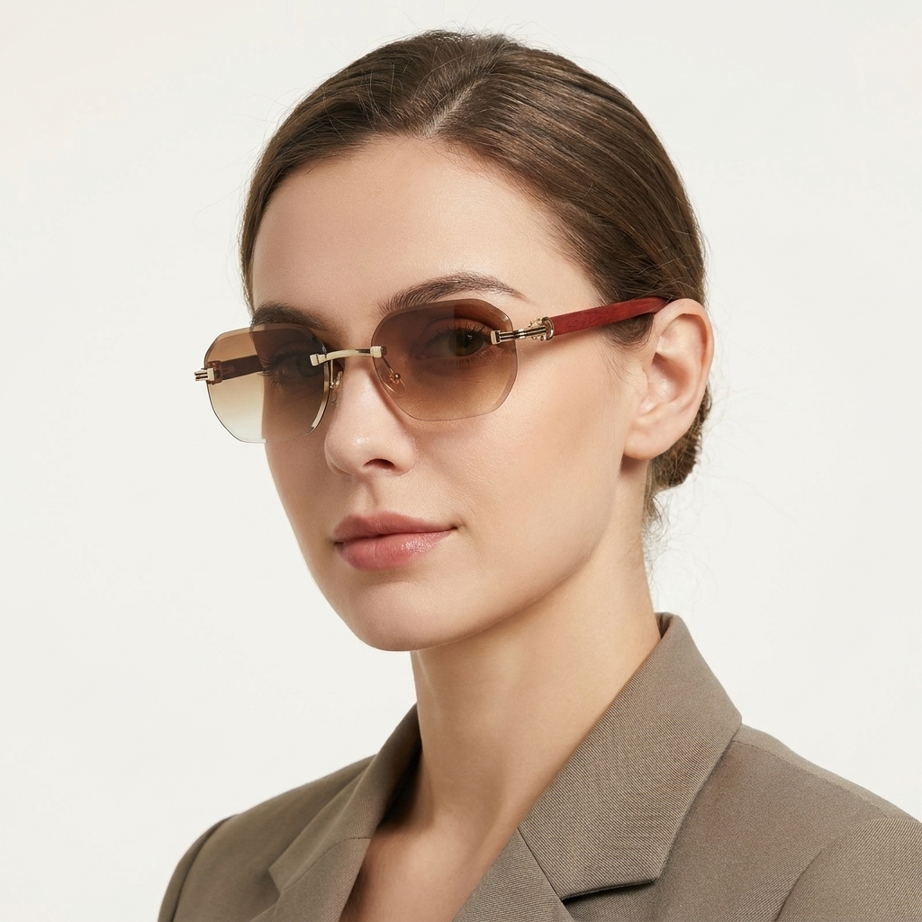 OG Arctic Phantom | Luxury Rimless Ice Blue Geometric Sunglasses with Gold Skull Temples