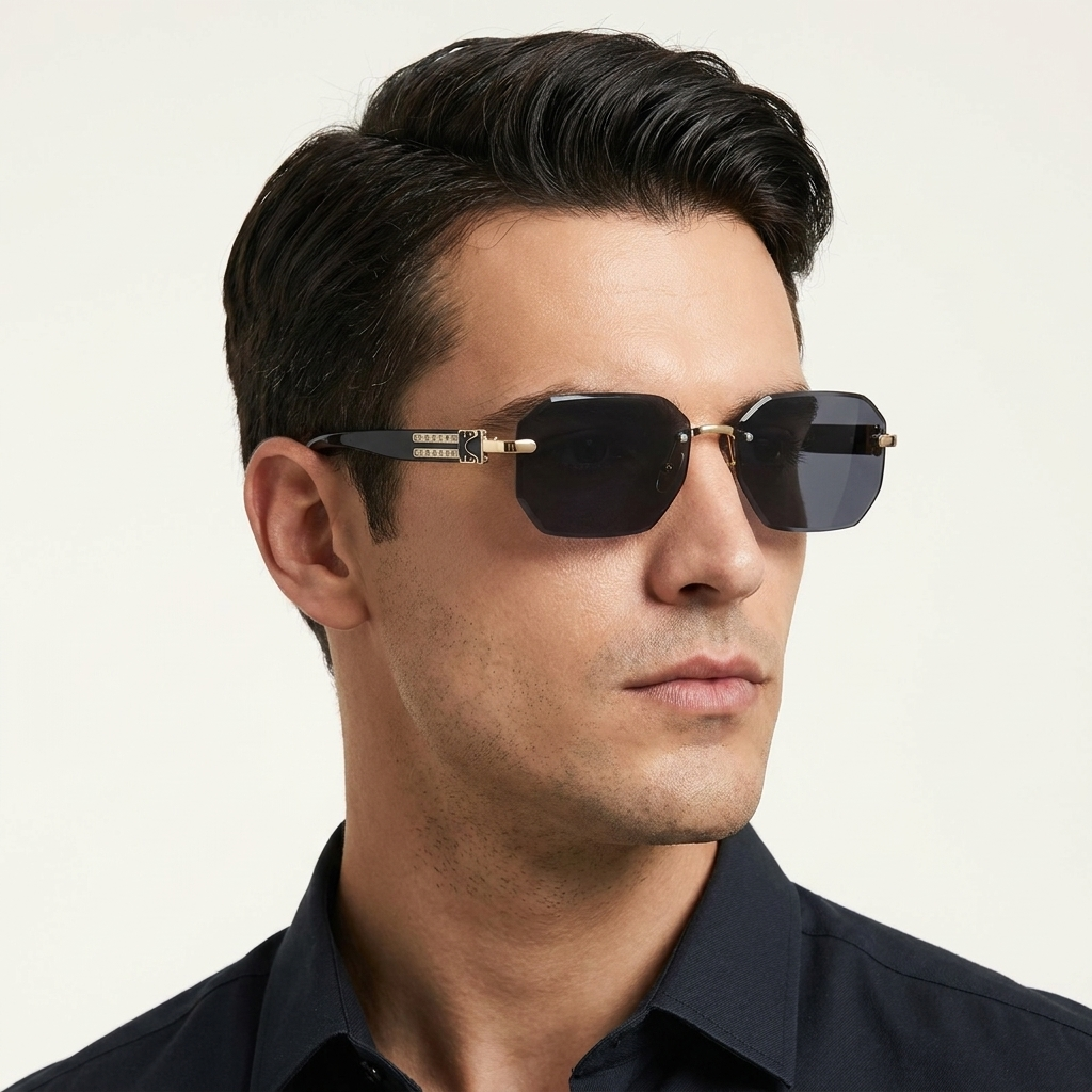 OG Arctic Phantom | Luxury Rimless Ice Blue Gradient Sunglasses with Camo Heritage Temples