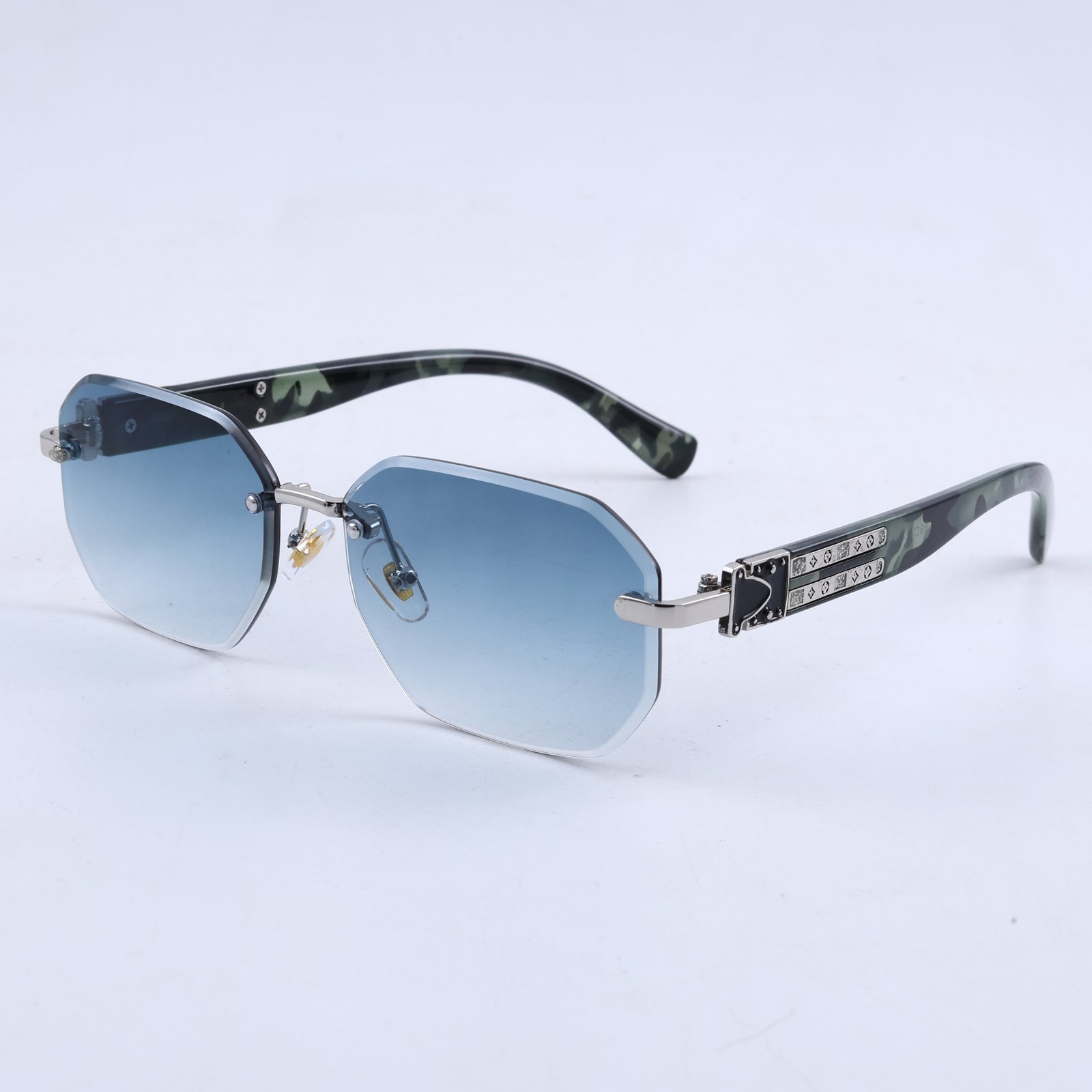 OG Arctic Phantom | Luxury Rimless Ice Blue Gradient Sunglasses with Camo Heritage Temples