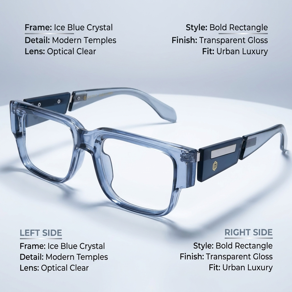 OG Arctic Smoke | Crystal Grey Statement Eyeglasses with Matte Navy Temples & Modern Metallic Detailing