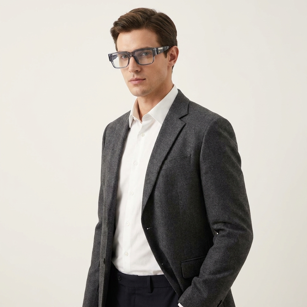 OG Arctic Smoke | Crystal Grey Statement Eyeglasses with Matte Navy Temples & Modern Metallic Detailing