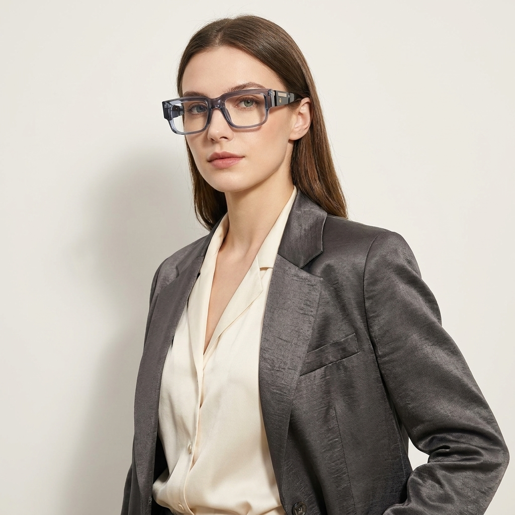 OG Arctic Smoke | Crystal Grey Statement Eyeglasses with Matte Navy Temples & Modern Metallic Detailing
