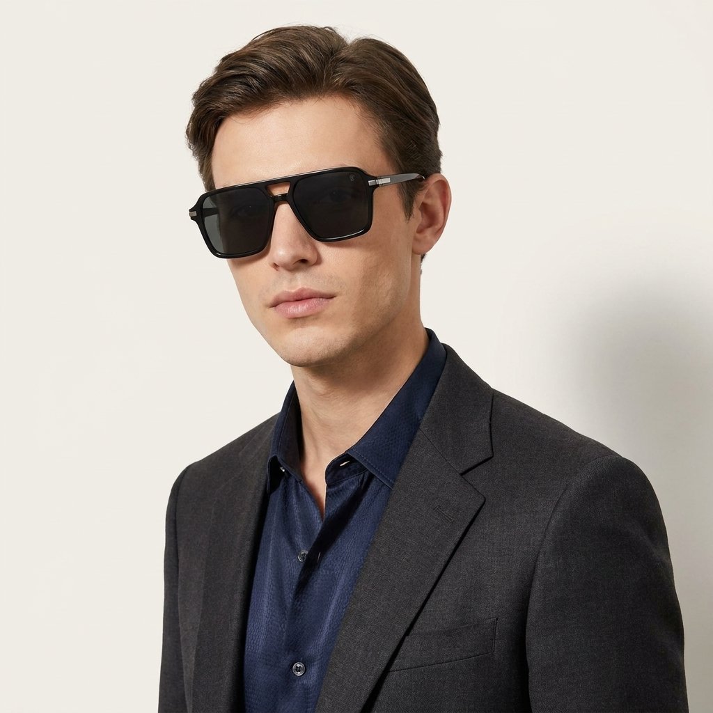 OG Azure Titan | Luxury Black Navigator Sunglasses with Ice Blue Lenses