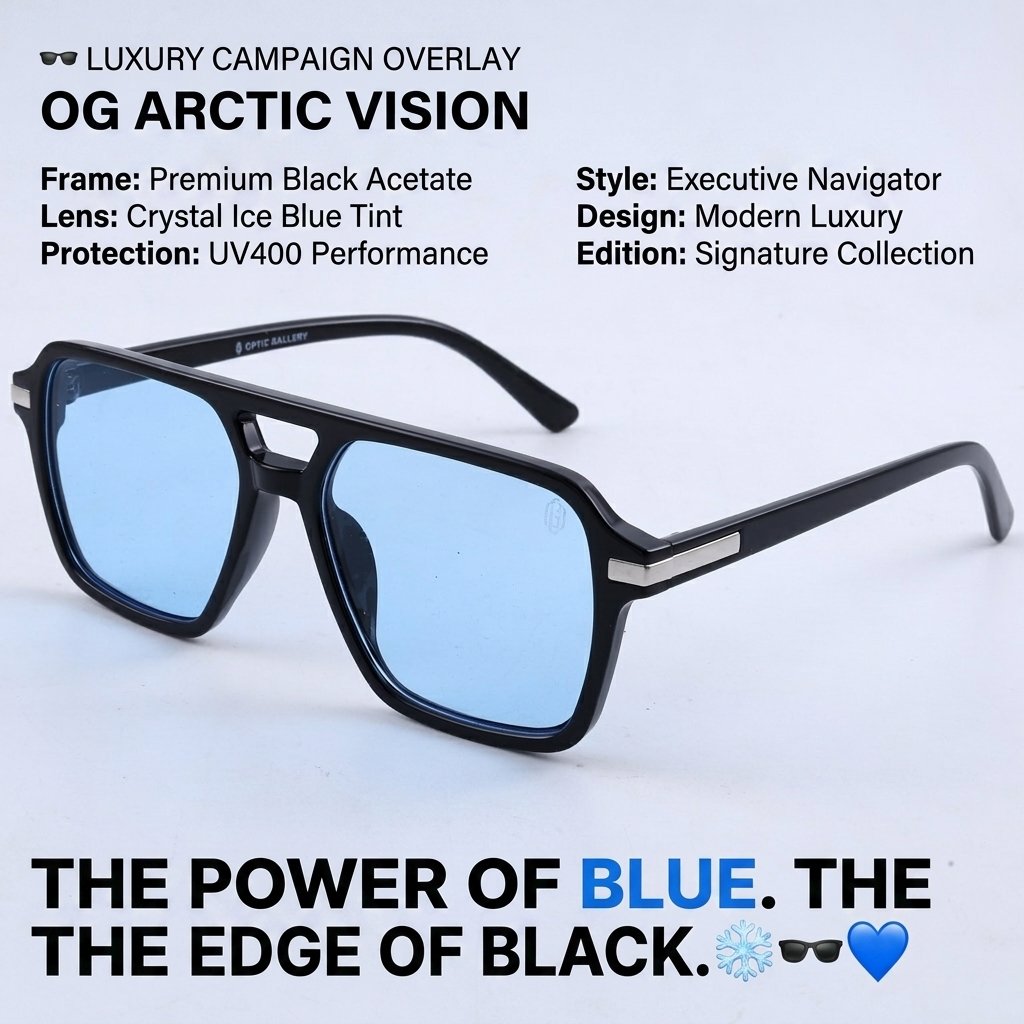 OG Azure Titan | Luxury Black Navigator Sunglasses with Ice Blue Lenses