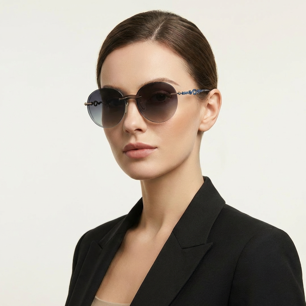 OG Azure Wave | Rimless Round Sunglasses For Women