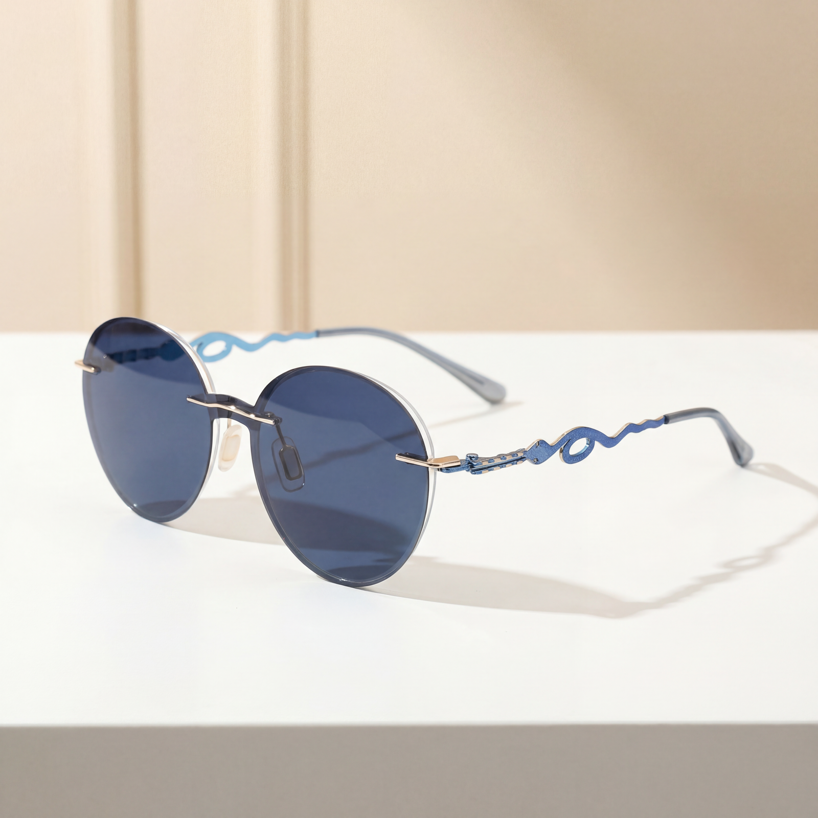 OG Azure Wave | Rimless Round Sunglasses For Women