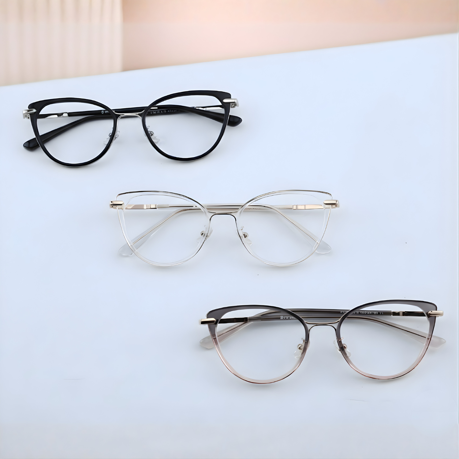 OG Bella CatEye Full Rim Eyeglasses for Women | Elegant & Stylish Optical Frame | Matte Charcoal, Light Rose Gold & Blush Rose